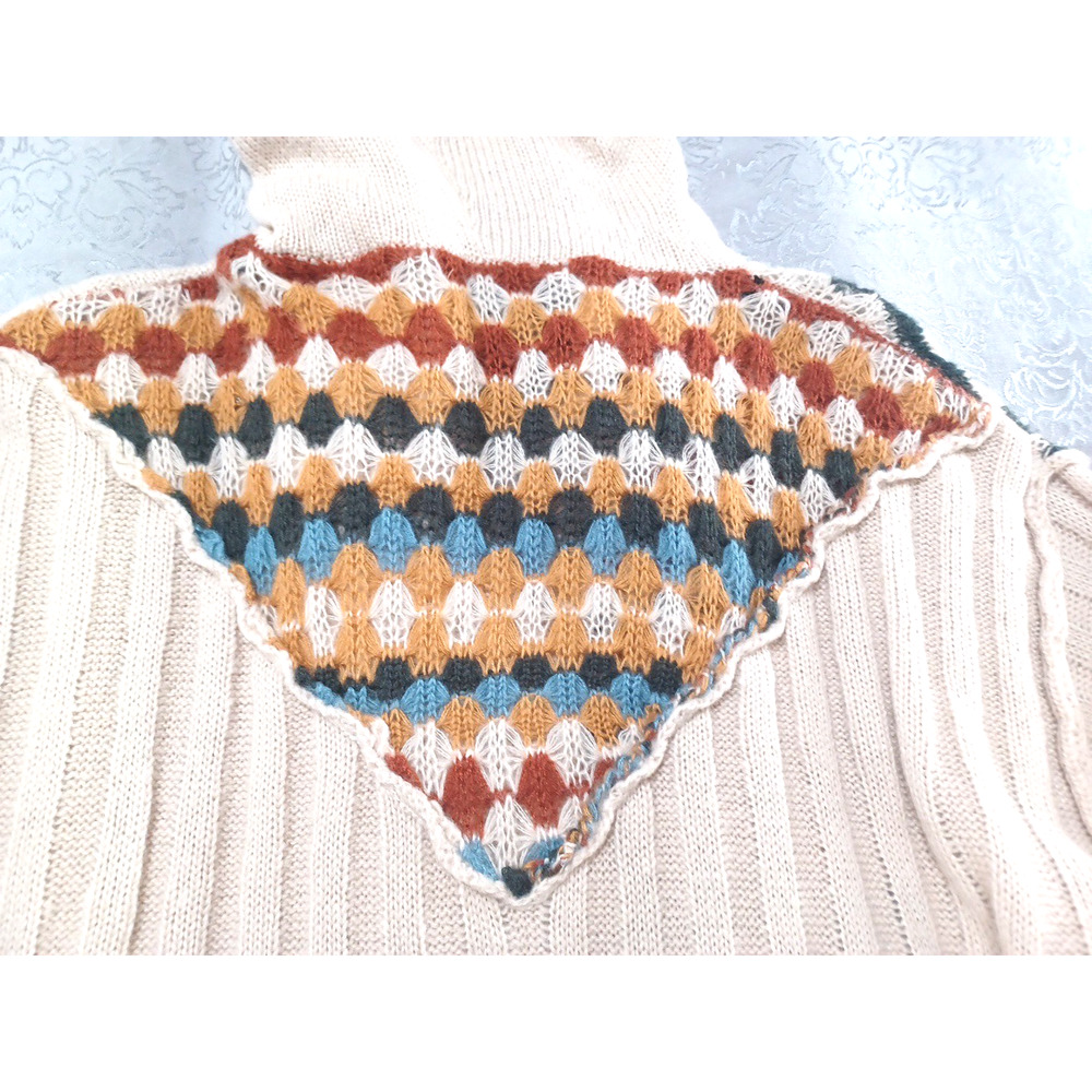 Miss Me Women's Cardigan Sweater Hood Tie Beige Check Aztec Sz M Acrylic Country - Picture 9 of 13